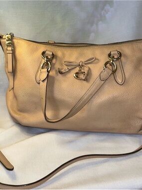 Coach Beige Pebbled Leather Shoulder Bag with Gold Hardware